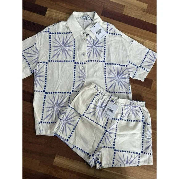 Princess Polly Star Set White Blue Size 4 Vacation Tropical - Picture 2 of 5